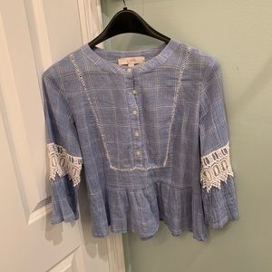 LOFT baby blue button down with lace